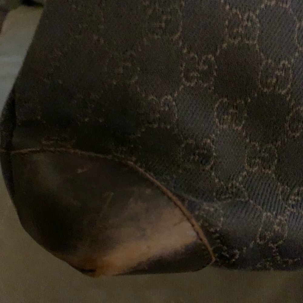 Authentic GUCCI Tote BAG Signature GG Canvas Fabric, Brown Leather Trim Purse - Picture 10 of 16